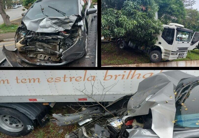 caminhão colide com carro