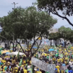 manifestantes vestidos de verde e amarelo