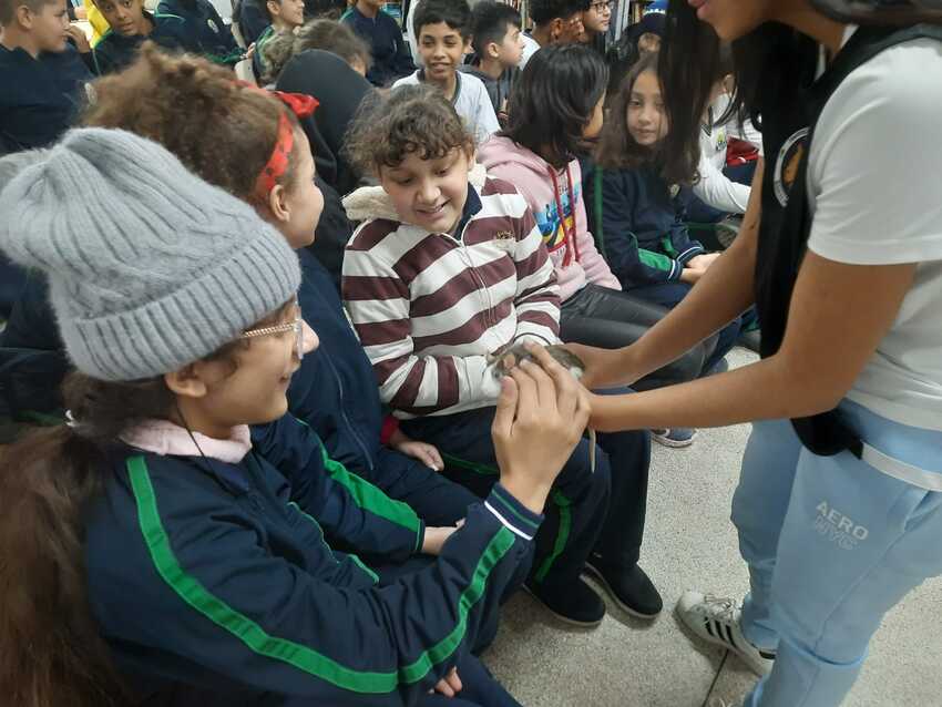 Cianças tiram foto com rato