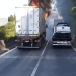 Carreta pega fogo no Km 45 da Anchieta