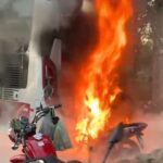 incêndio em moto e ônibus