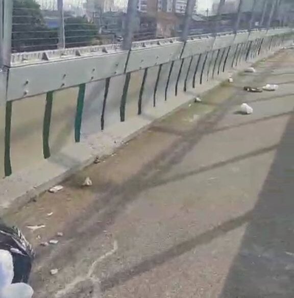 Moradores gravam lixo acumulado em passarela na Via Anchieta