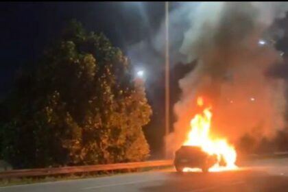 Veículo pega fogo no km 18 da Rodovia Anchieta