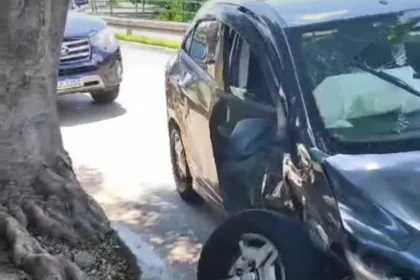 carro derruba placa