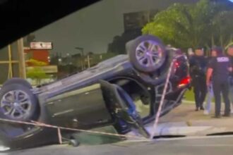 Perseguição e tiroteio termina com carro capotado e duas prisões em São Bernardo. Foto: Rodolpho Geotao