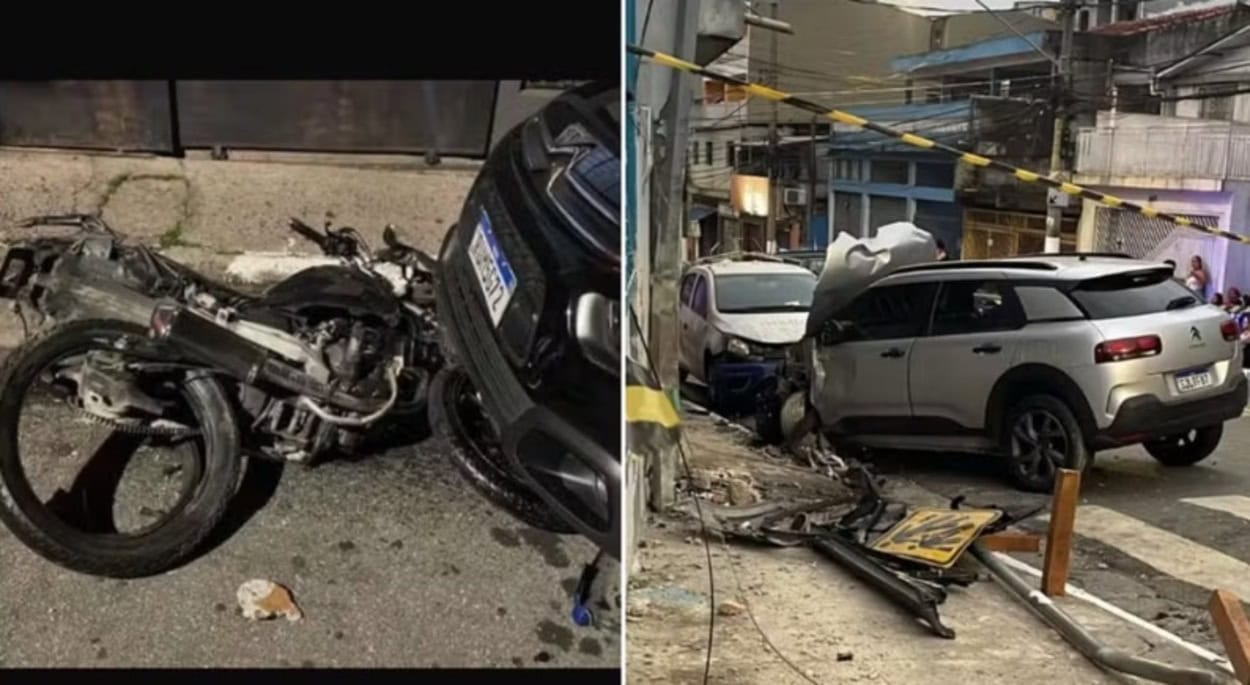 Citroen preto (esq.) que estava estacionado também foi atingido; à direita, Citroen prata usado no atropelamento.