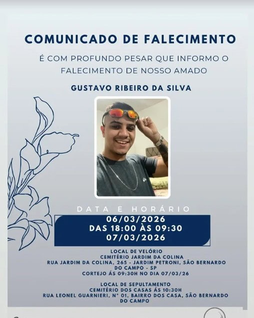 Gustavo será sepultado neste sábado. 
