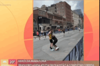 Maratonista de São Bernardo que viralizou durante competição em Boston participa de programa da Rede Globo e recebe medalha