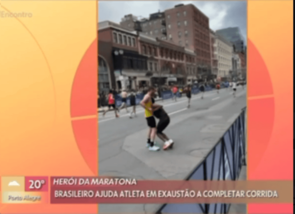 Maratonista de São Bernardo que viralizou durante competição em Boston participa de programa da Rede Globo e recebe medalha