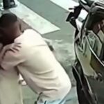 pai abraça filha que escapou por centímetros de atropelamento fatal em Diadema