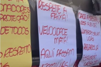 Protesto na Vila São Pedro, em SBC, o cobra segurança após morte de pedestre atropelada por moto