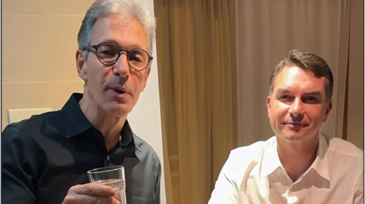 ema se encontra com Flávio Bolsonaro e brinca sobre a questão do vice