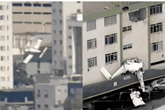 Equipe da TV Globo flagra momento em que avião cai sobre prédio e deixa vítimas