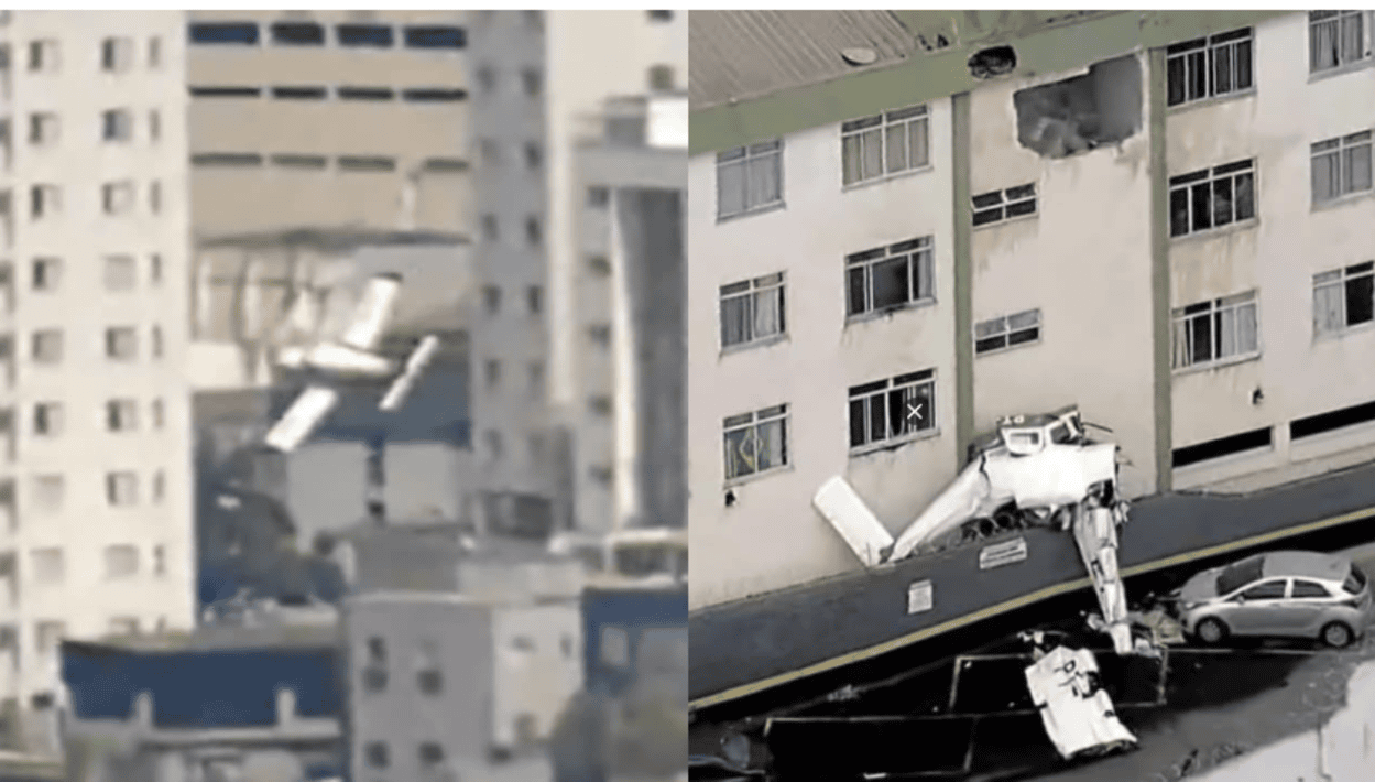 Equipe da TV Globo flagra momento em que avião cai sobre prédio e deixa vítimas