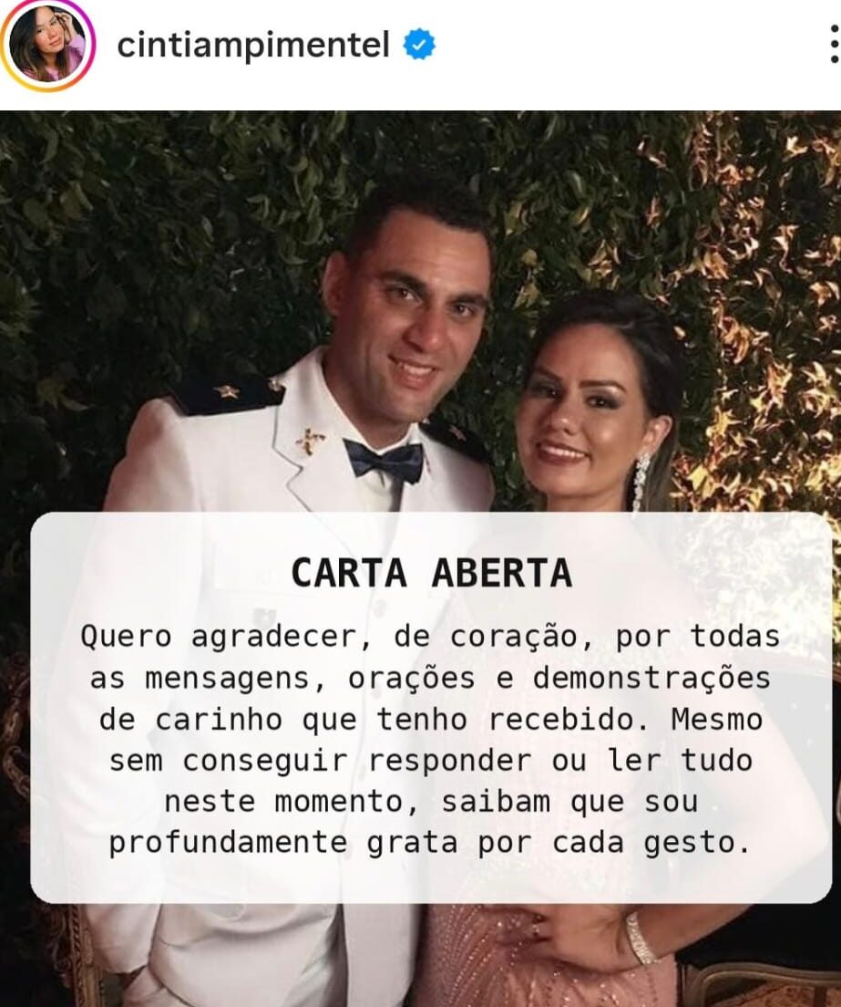 Carta aberta publicada no Instagral pela esposa do tenente da Rota