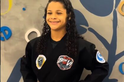 Os 11 anos, campeã Rebeca Bem-Te-Vi inaugura projeto com aulas gratuitas de jiu-jítsu para crianças em São Bernardo